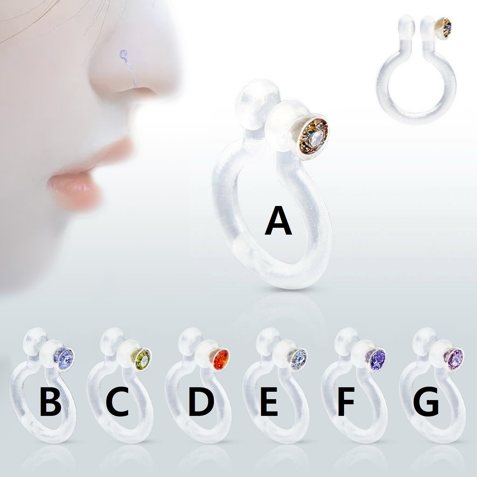 Charms Fake Septum Clicker Crystal Nose Ring Non Piercing Hanger Clip On  Jewe ~F | eBay