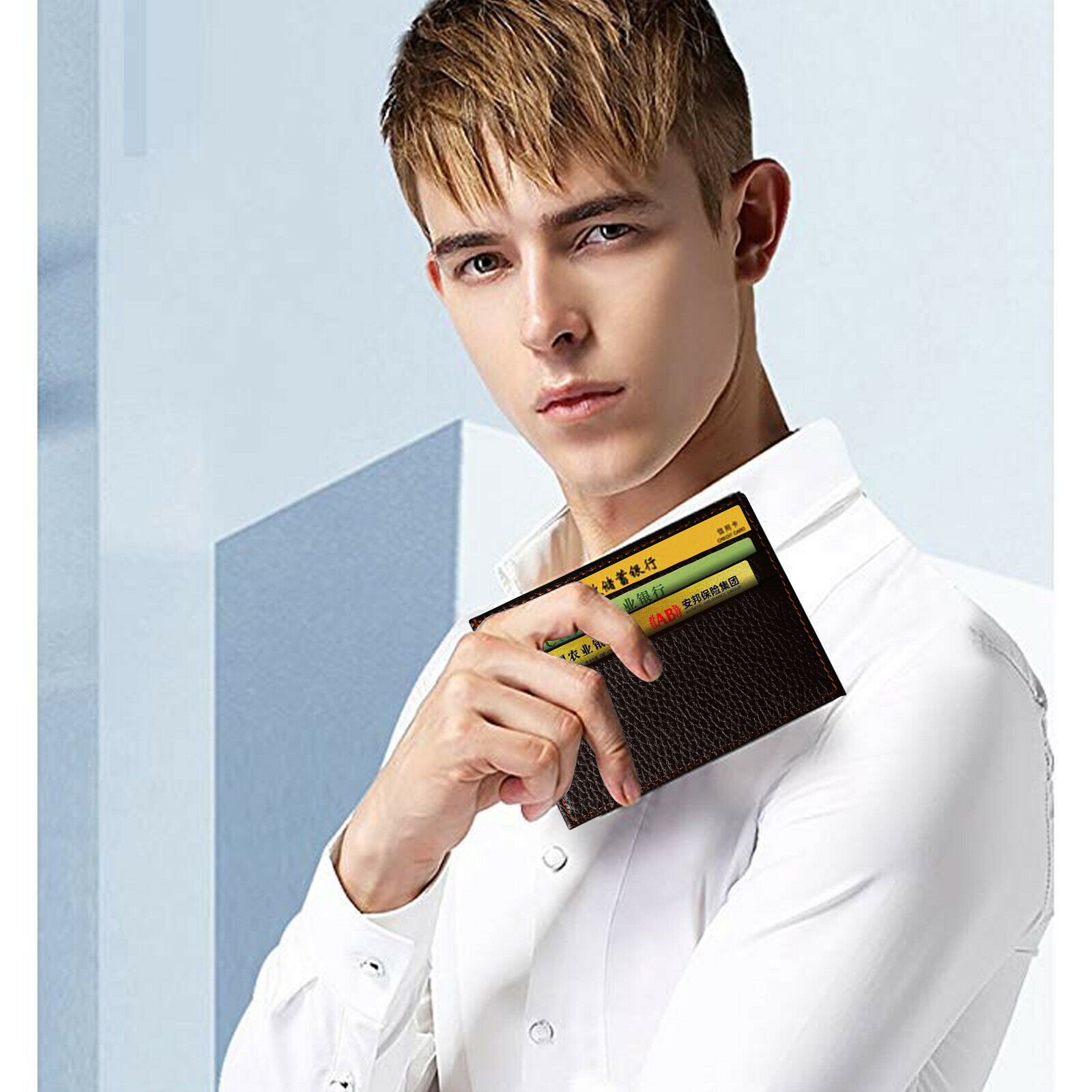 Men Slim PU Leather Wallet Card Holder Front Pocket Wallet Credit ID Pocket  Thin