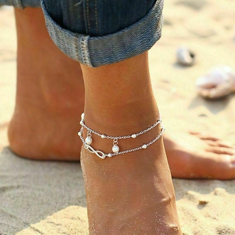 Firecolor Layered Star Anklet Chain Charm Anklet Bracelet Beach Jewelry Accessories for Women,Silver