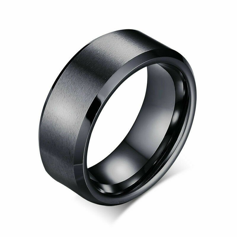 4MM His and Hers Couple Wedding Rings Set Black Silver 2Pcs Women Size 8 & Men Size 7 Bishilin Stainless Steel 6MM 