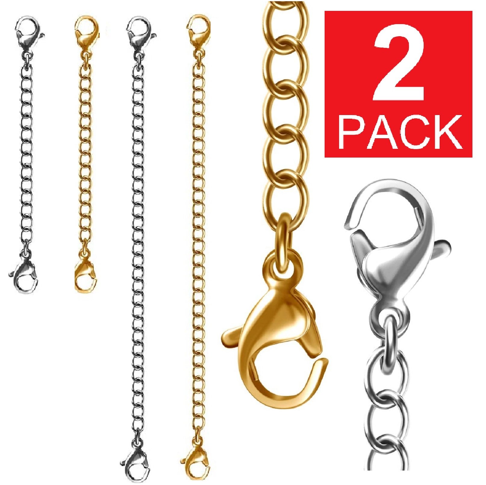 5Pcs Fashion Lobster Clasps Extender Chain Set Stainless Steel Chain Jewelry V 