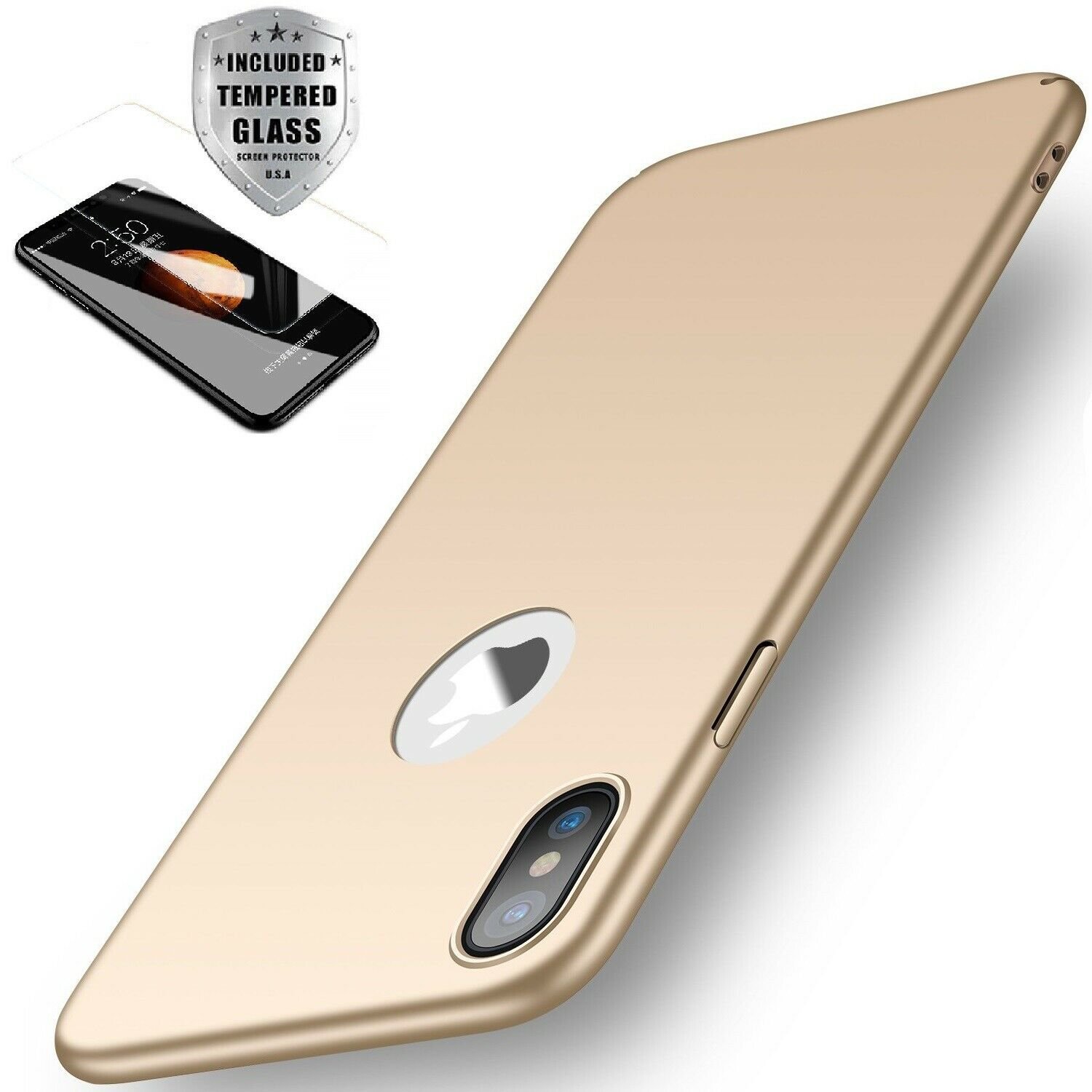 Case Thin Hard Cover + Tempered Glass Screen Protector For iPhone X XR XS Max