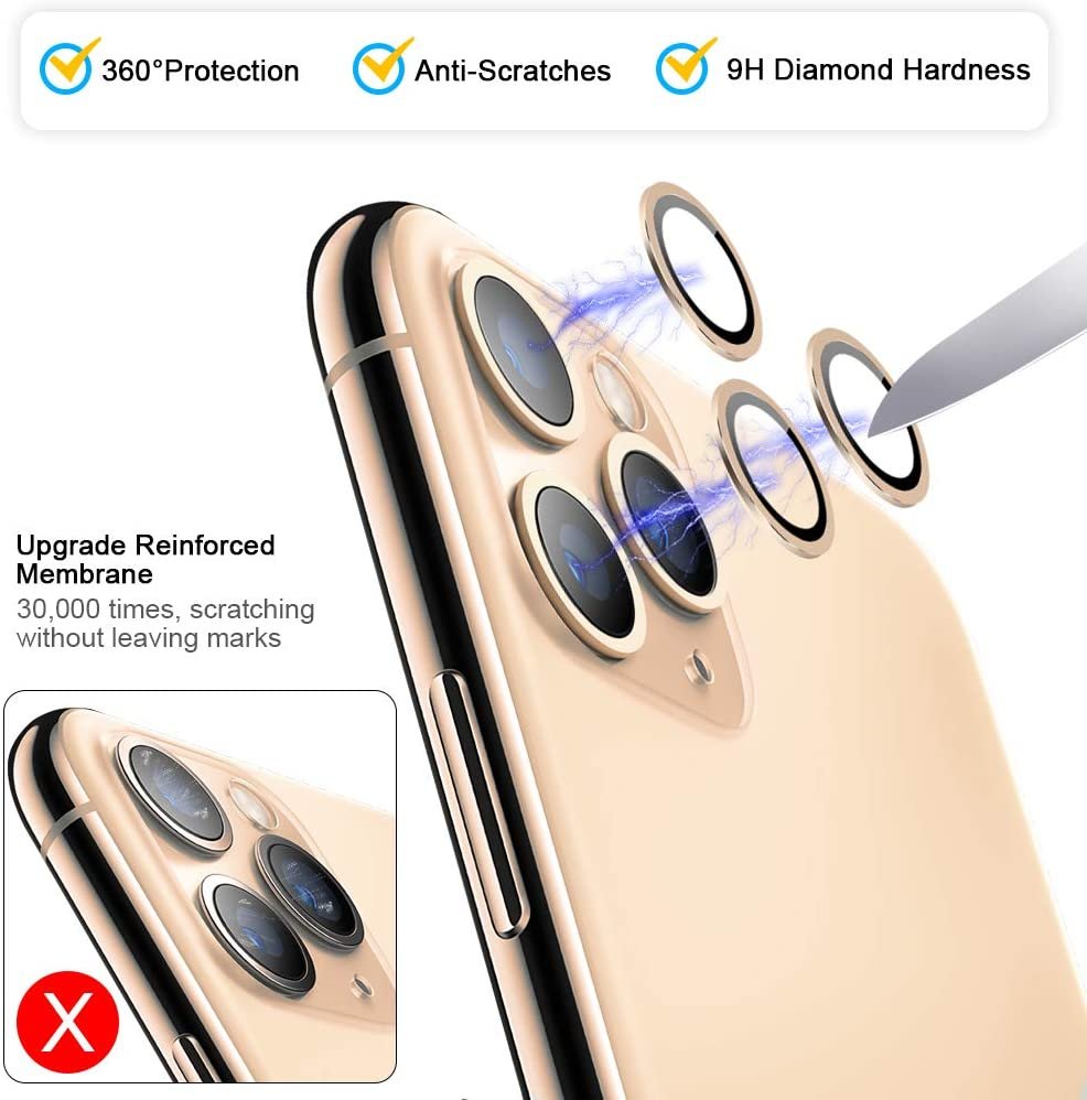 For iPhone 12 Pro Max 11 Metal Ring Tempered Glass Camera Lens Screen Protector