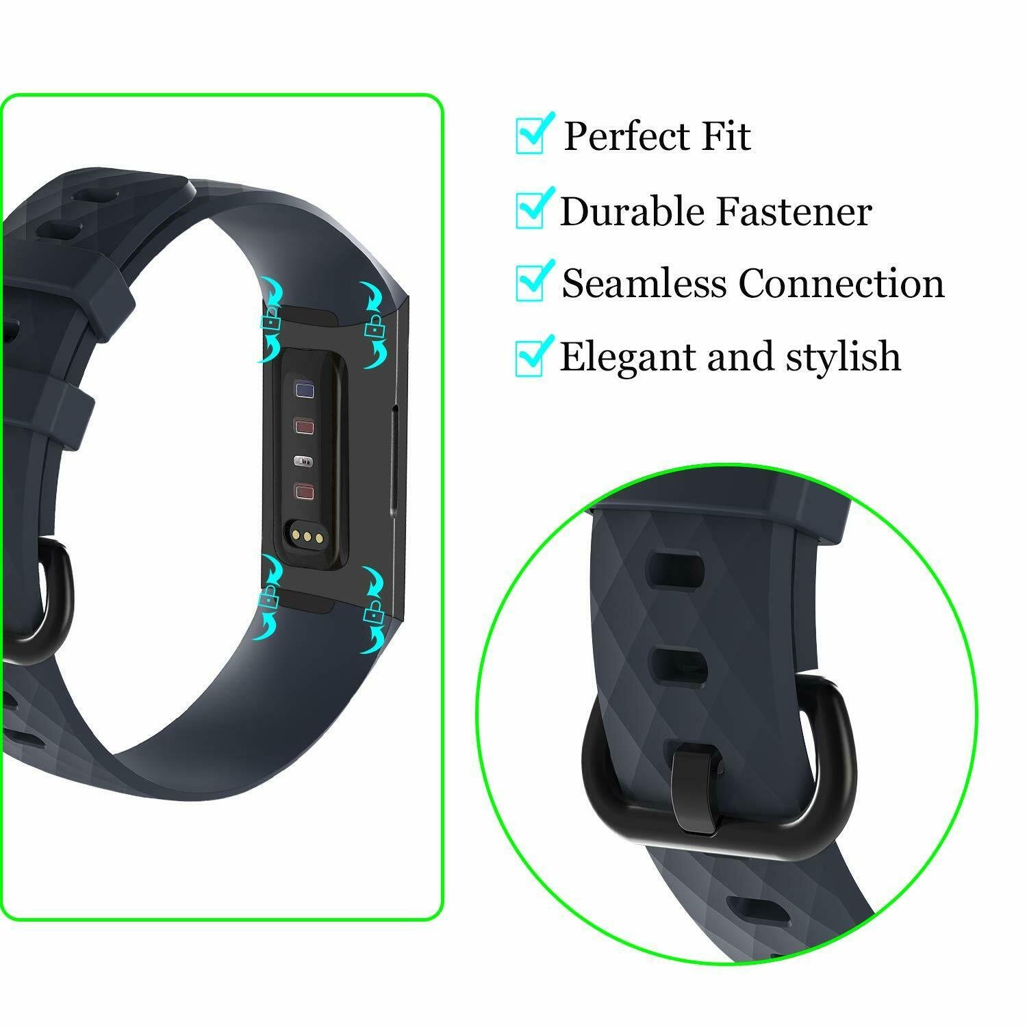 Hatoys Breathable Silicone Sport Bracelet Strap Band for Fitbit Charge 3 
