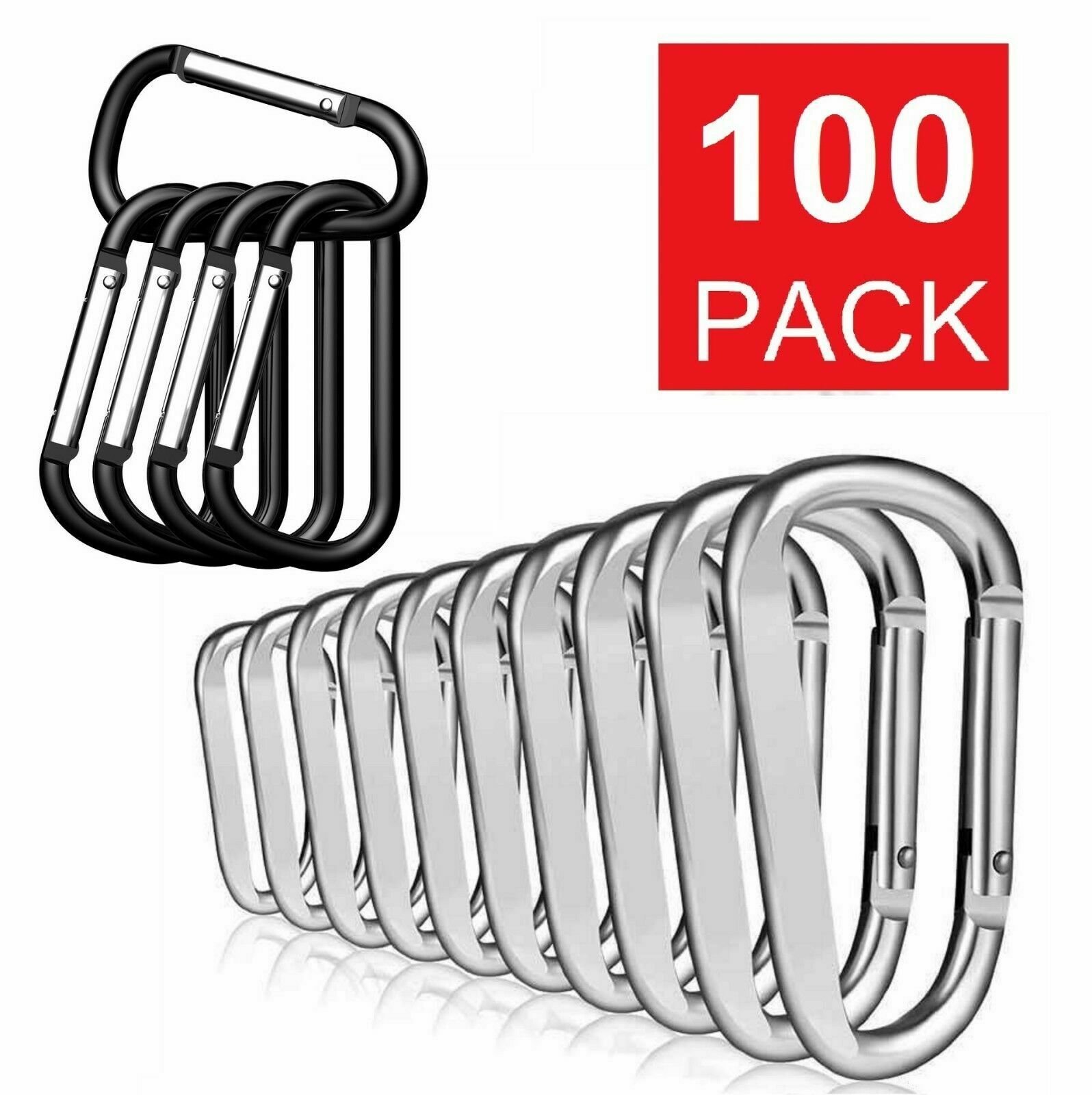 Free ship! 20 Pack 2” Black & Silver Aluminum Carabiner Clips New 