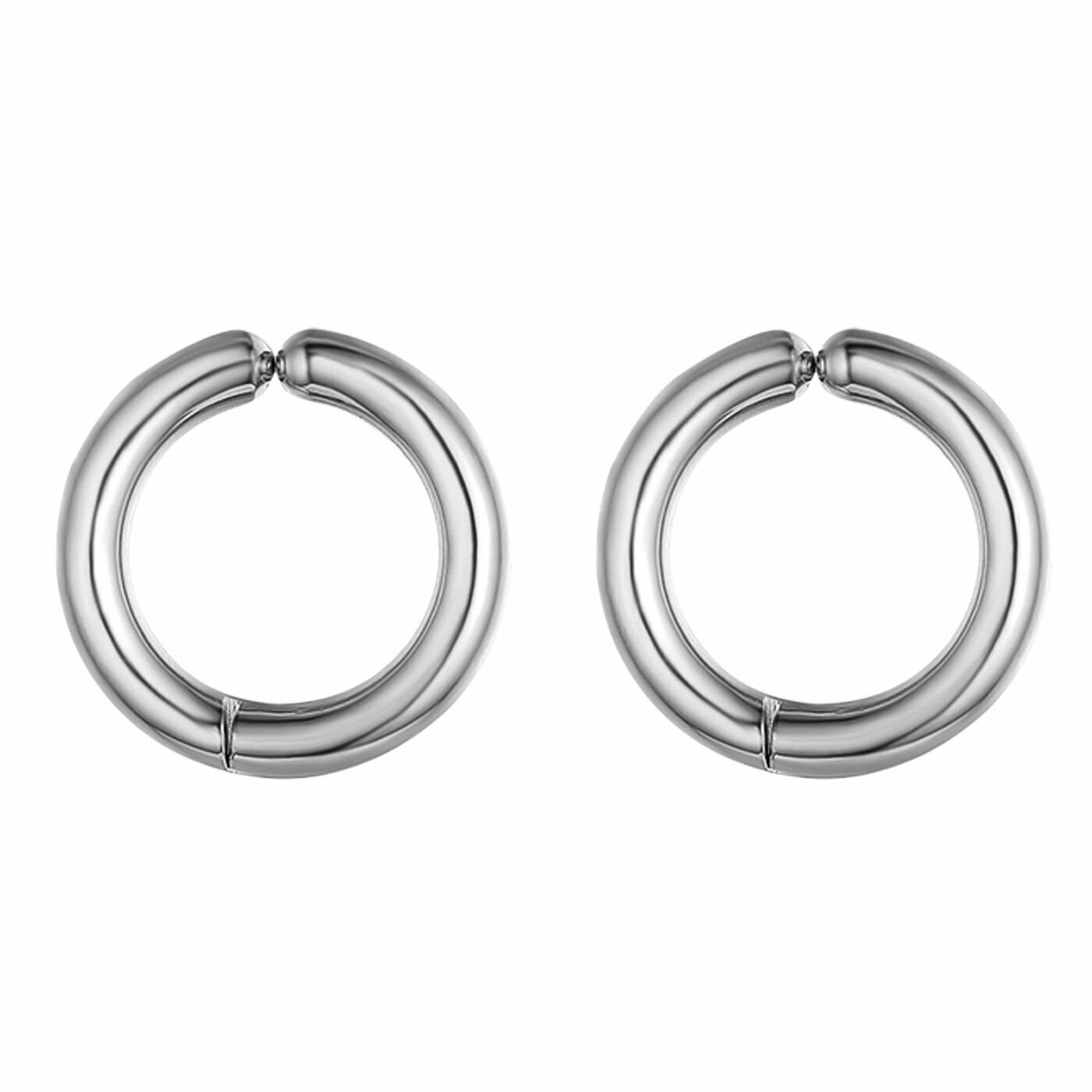 Non-Pierced Stainless Steel Clip On Round Hoop Earrings - Silver