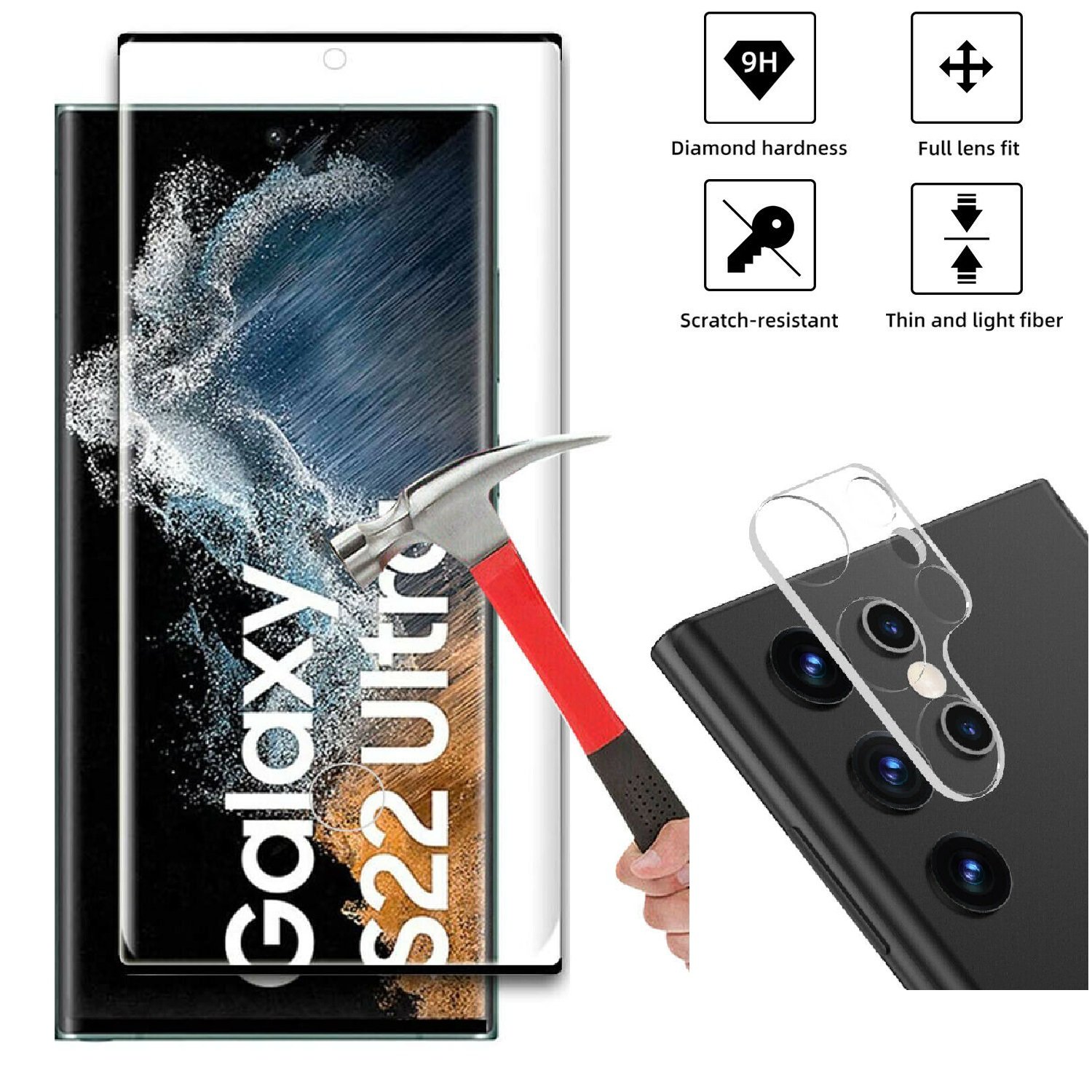 For Samsung Galaxy S22+ Ultra/Plus 5G Tempered Glass Screen Protector,Lens Cover