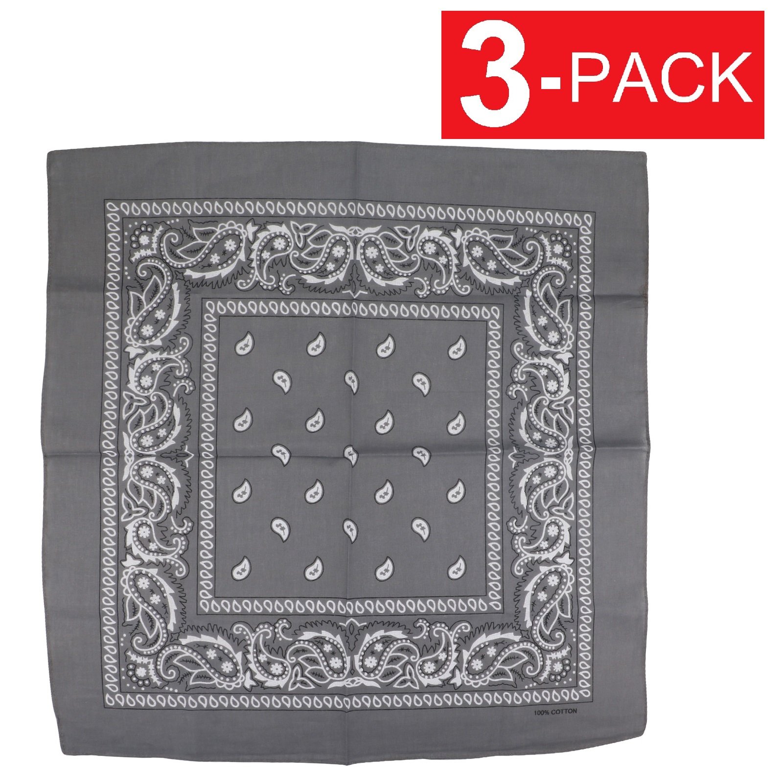 3-Pack Bandana 100% Cotton Paisley Print Double-Sided Scarf Head Neck Face  Mask