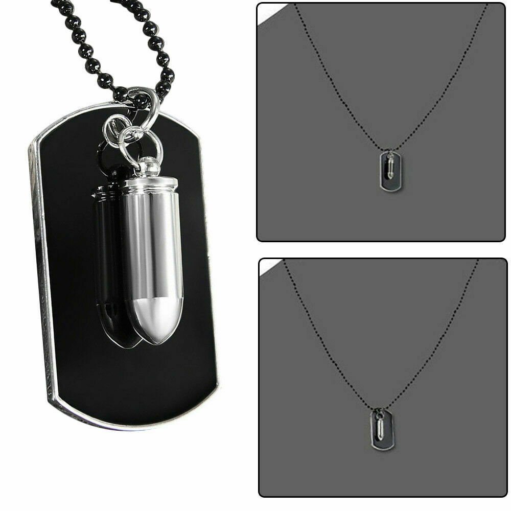 Men's Stainless Steel Black Bullet Dog Tag Pendant Necklace With Bead Chain FAST