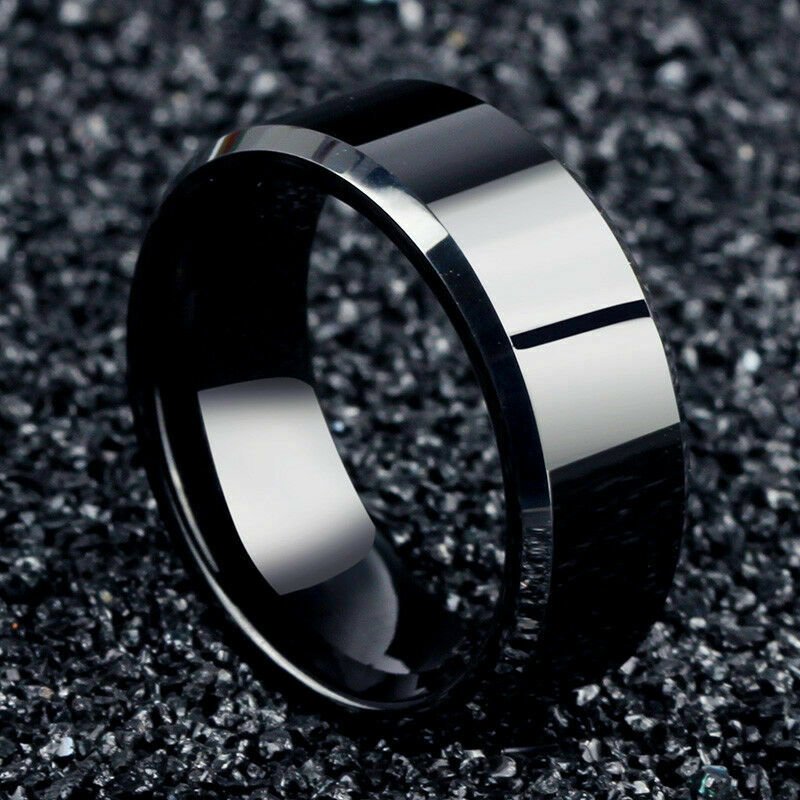 2 Rings Couple Rings Balck Stainless Steel Mens Ring Band Heart Emerald CZ Ring 