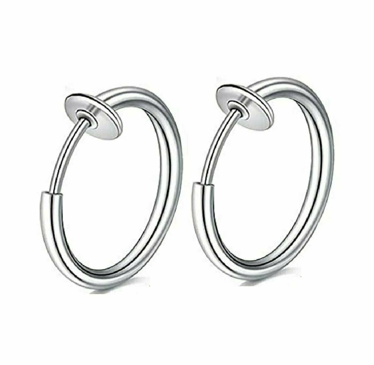 Stainless Steel Clip on Huggie Hoops No Piercing Blue Silver Men Women UK Seller
