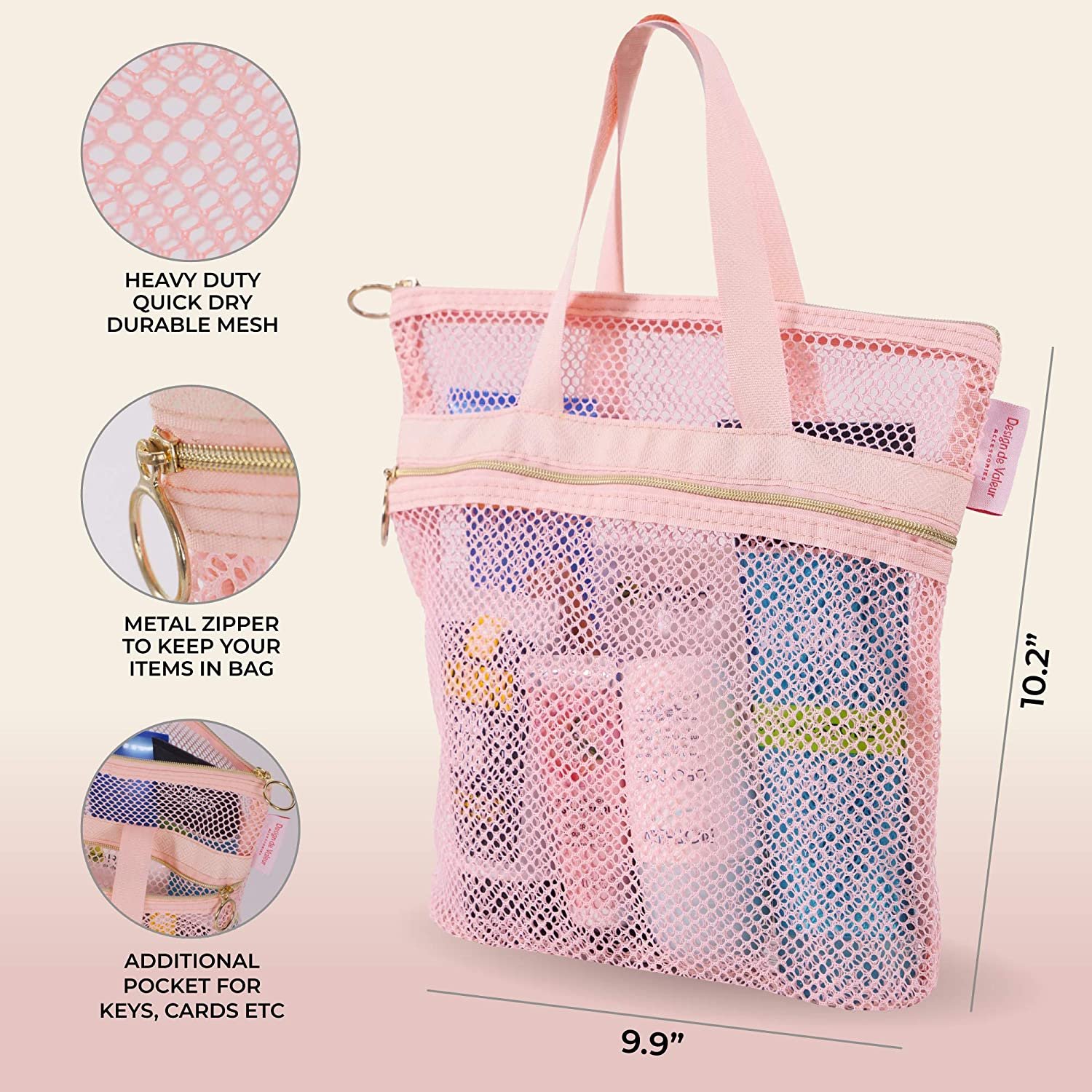 Mesh Shower Caddy - Quick Dry Tote Bag with Zipper & Pocket for Loofah ...