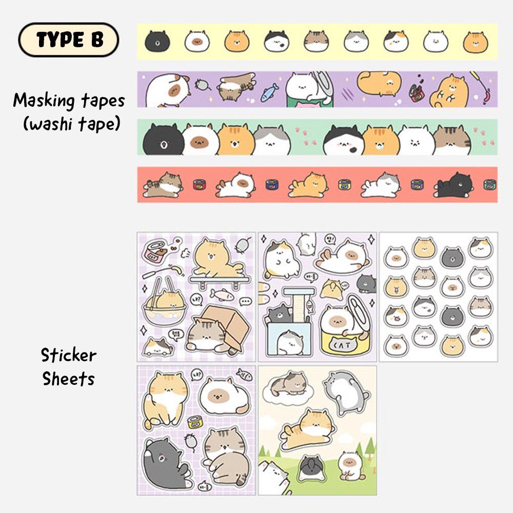 Soondeok Cute Animal Character Washi Masking Tape & Sticker Decoration Set -1Set