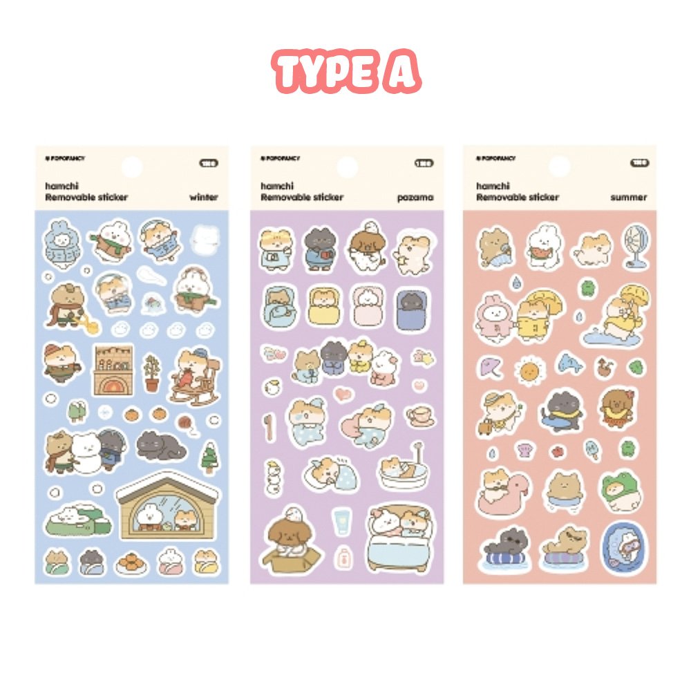 [3-in-1] Hamchi Cute Hamster Mouse Character Removable Deco Sticker Set