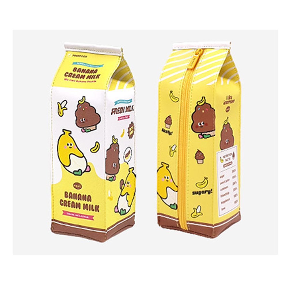 Cute Milk Pack Design 8" Pencil Case : Carrot Banana Cherry Strawberry