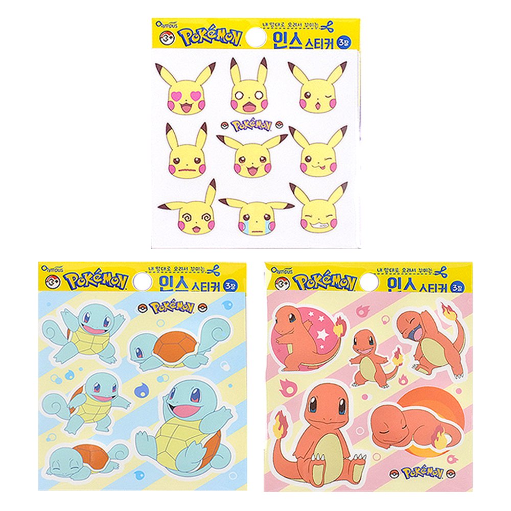 3-in-1] Nintendo Pokemon Pikachu And Friends Cute Character Stickers 3 Pack  Set