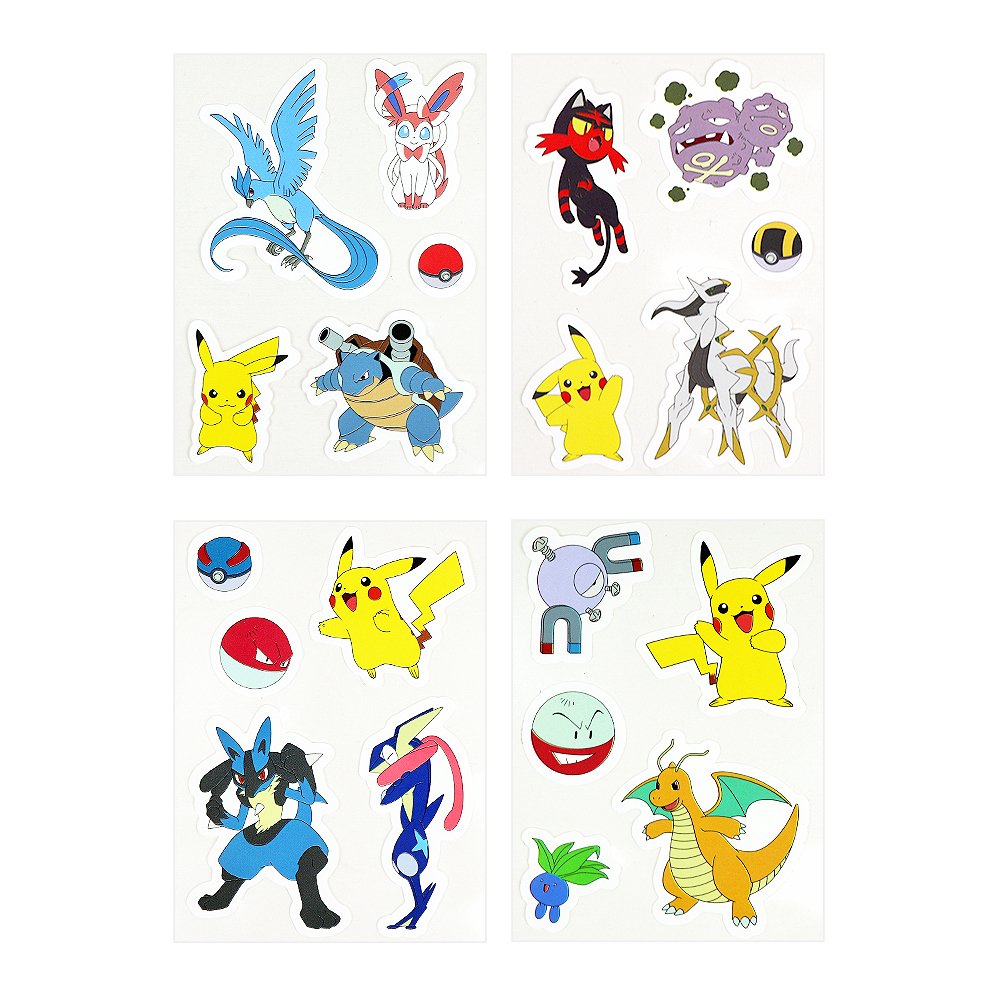 [4-in-1] Nintendo Pokemon Pocket Monster Cute Mini Sticker 4-Sheet Set (1 Set)