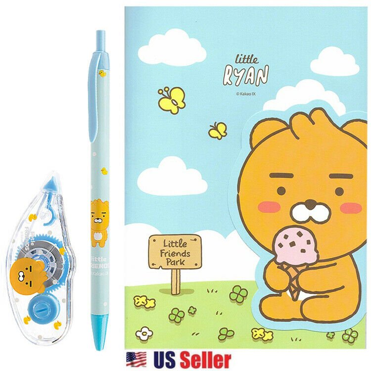 Cuaderno forrado Kakao Little Friends blanco y bolígrafo conjunto escolar: melocotón o Ryan - Imagen 2 de 6
