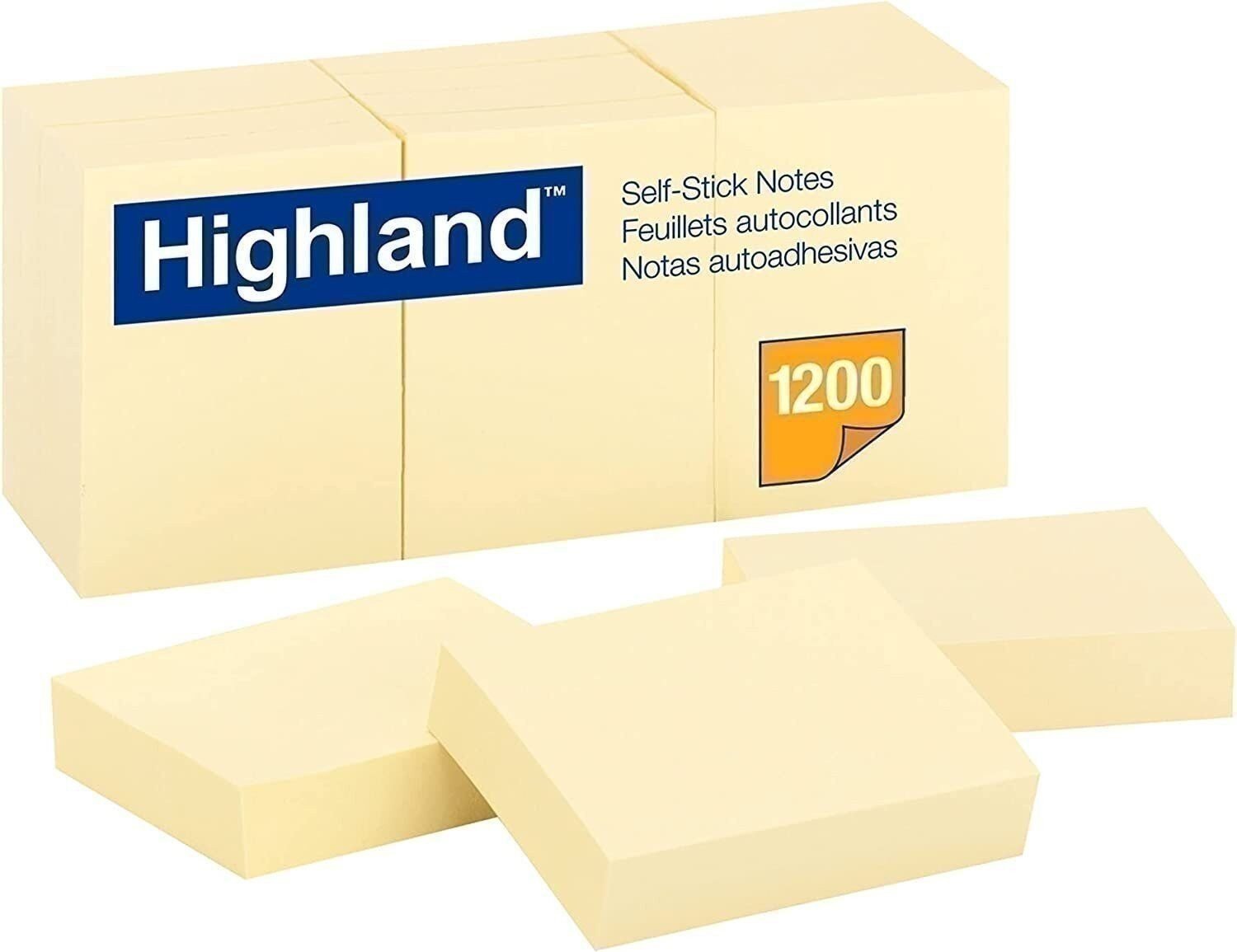 Highland, MMM6539YW, Self-Sticking Notepads, 12 / Pack, Yellow - Picture 1 of 1