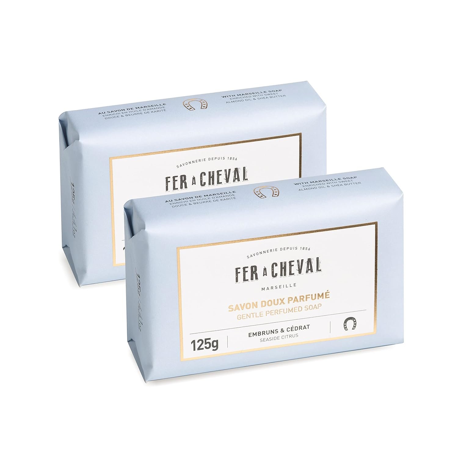 Fer a Cheval Marseille Soap Bars, Pack of 2 – Gentle Perfumed Soap with White…