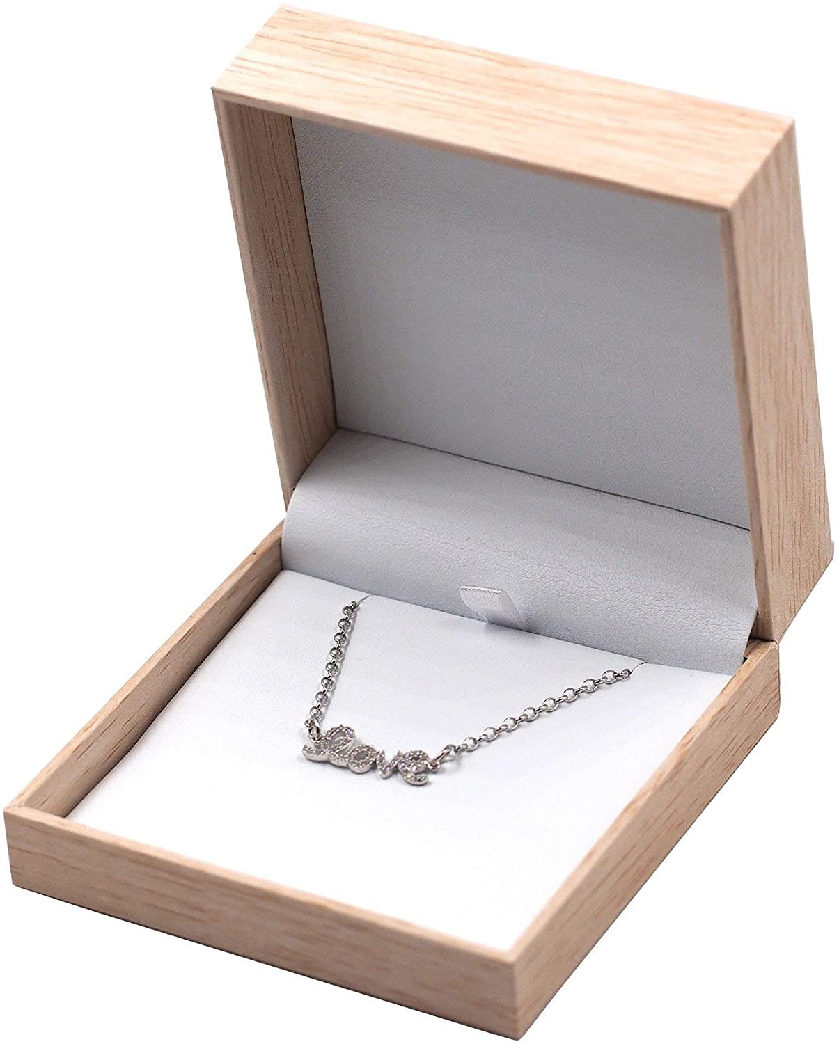 Caja de joyería con patrón de madera natural con parte superior de inserto de arpillera para embalaje, regalo... - Imagen 14 de 16