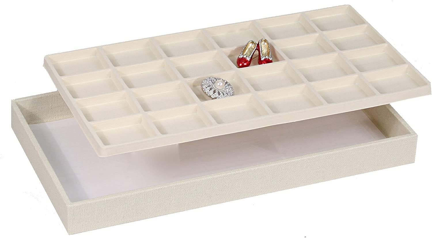 Bandeja de exhibición de 24 ranuras para vitrina de joyas de monedas insertos flocados - Imagen 7 de 11