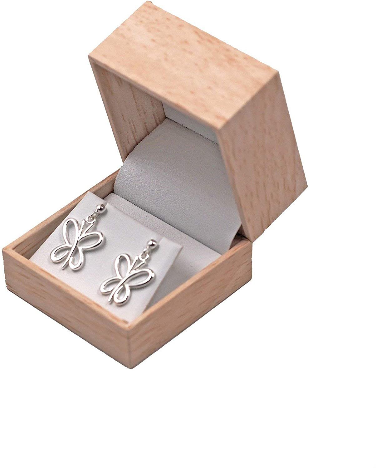 Caja de joyería con patrón de madera natural con parte superior de inserto de arpillera para embalaje, regalo... - Imagen 12 de 16