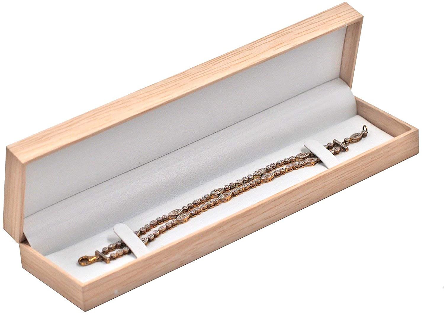 Caja de joyería con patrón de madera natural con parte superior de inserto de arpillera para embalaje, regalo... - Imagen 9 de 16