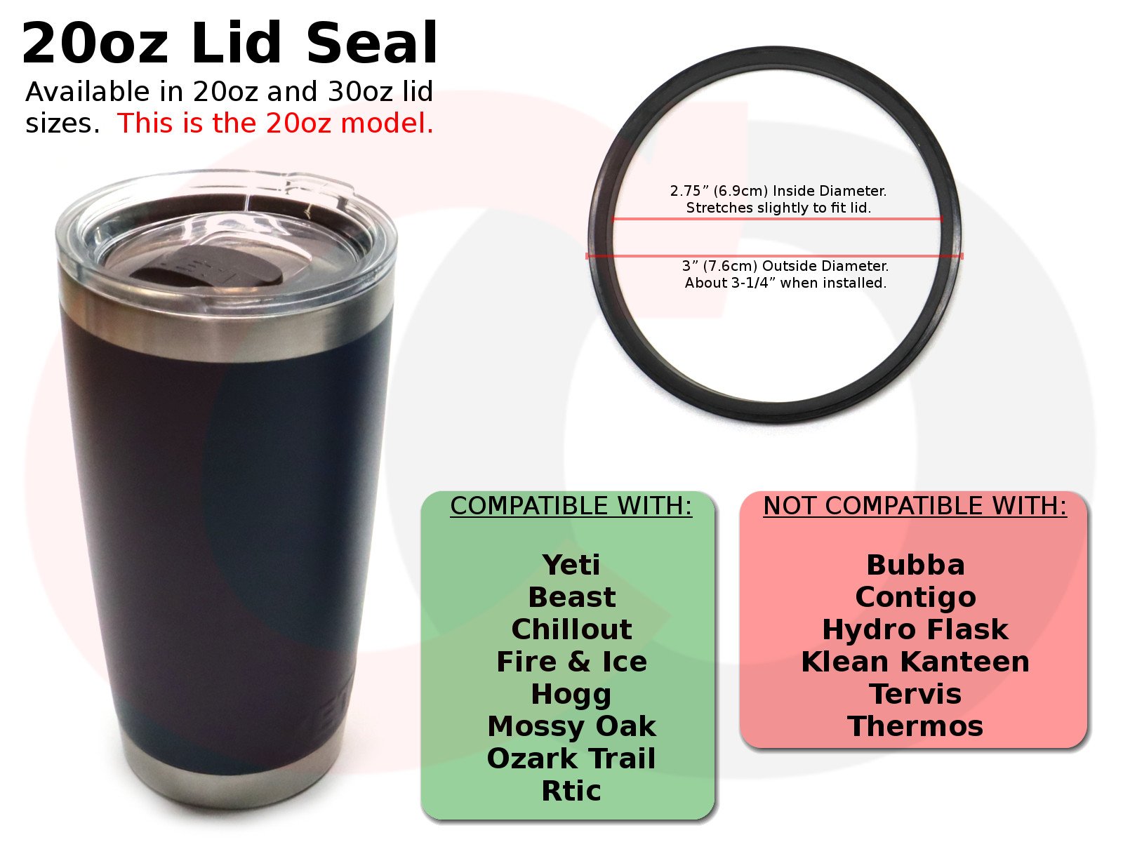Tumbler or RamblerCup Replacement Rubber Gasket Seals FiT 20oz & 30oz YETI  Lids