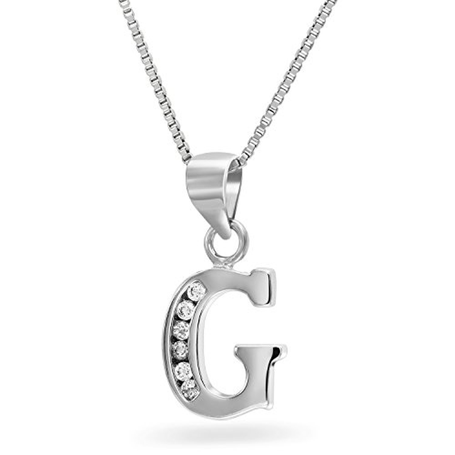 Sterling Silver Cubic Zirconia CZ Initial Pendant Necklace, 18