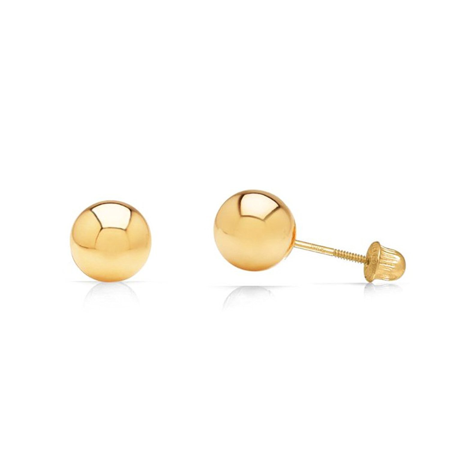 Real Solid 14k Yellow Gold Polished Ball Stud Screw Back Earrings | eBay