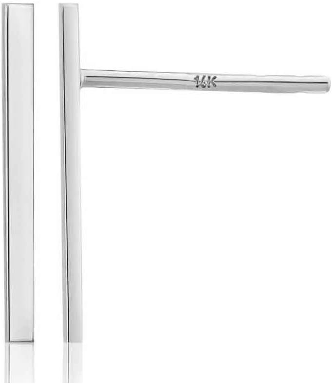 14k Yellow Gold Bar Line Polished Minimalist Statement Stud Earrings (30mm) - Picture 9 of 10