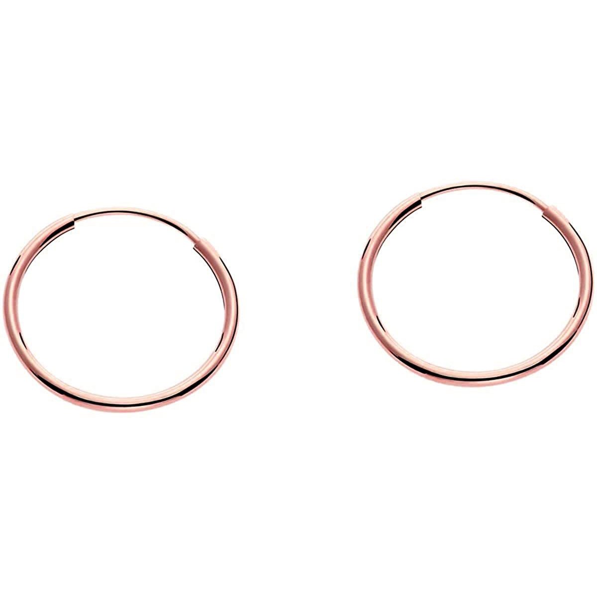 14k Rose Gold Round Flexible Thin Continuous Endless Hoop Earrings, Unisex