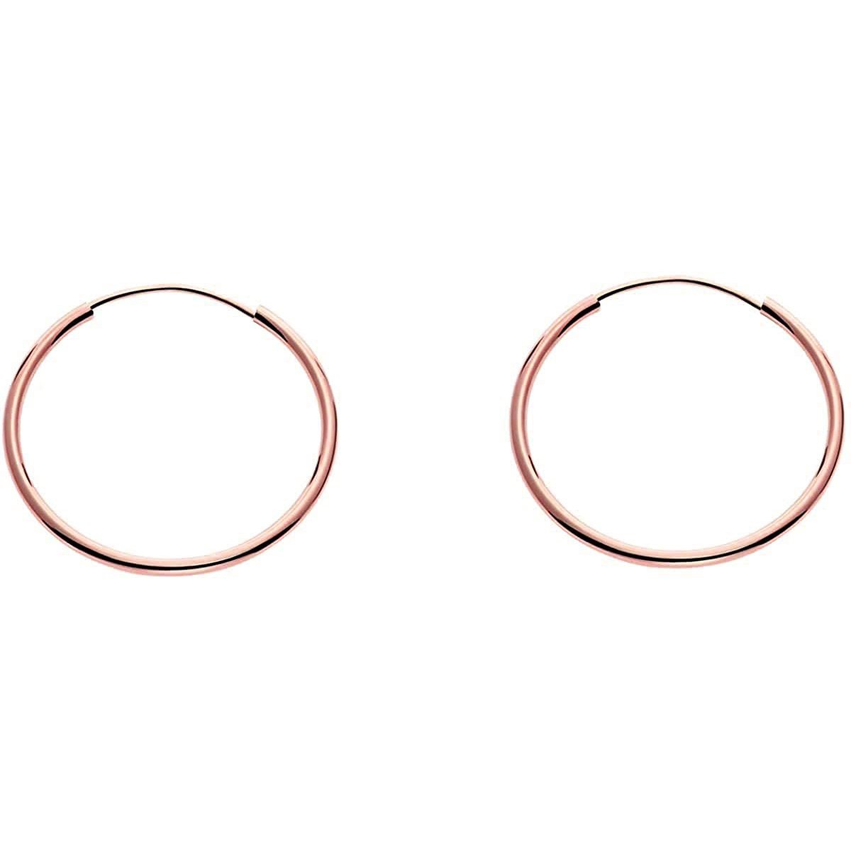 14k Rose Gold Round Flexible Thin Continuous Endless Hoop Earrings, Unisex