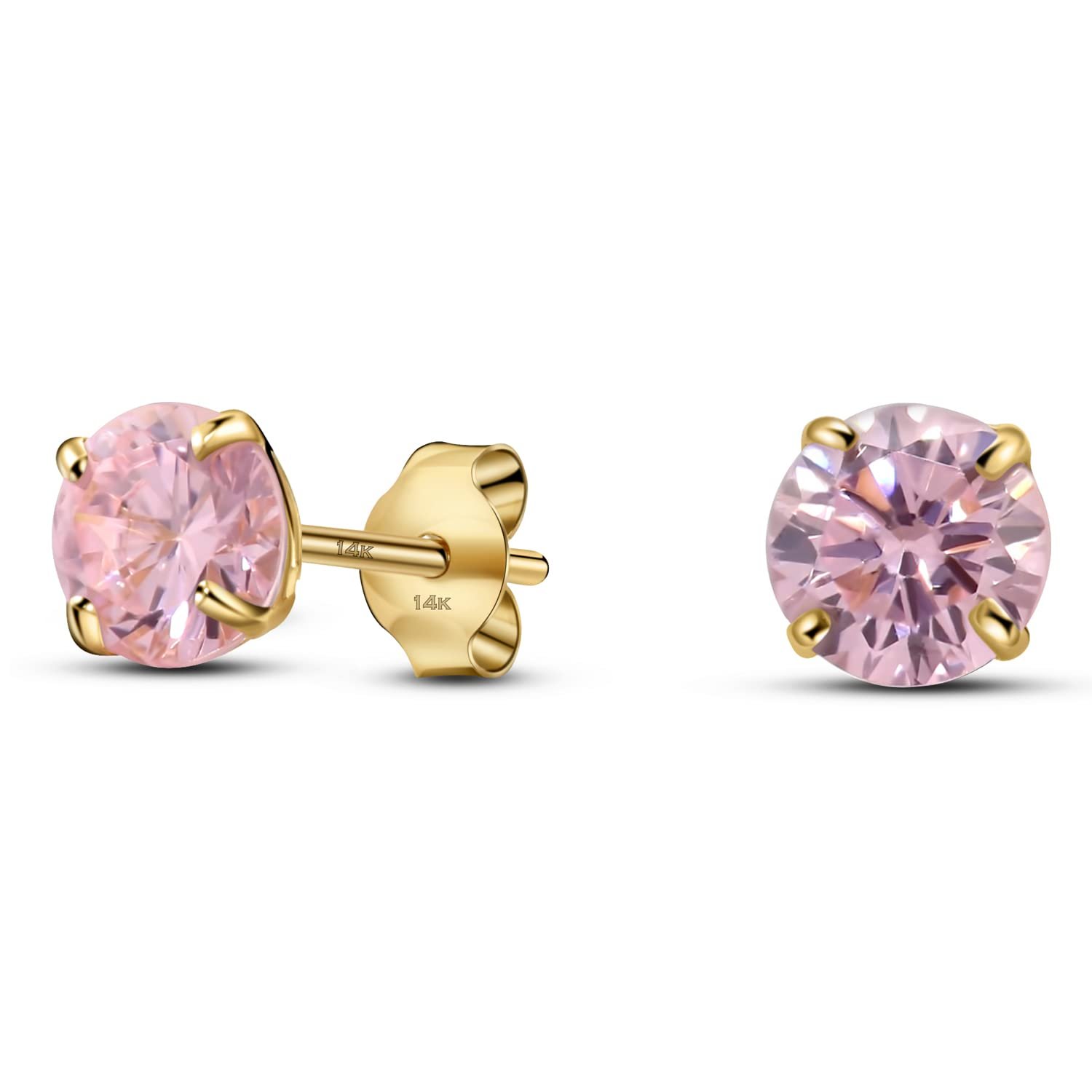 14K Yellow Gold Solitaire October Simulated Tourmaline Stud Earring, Push Back