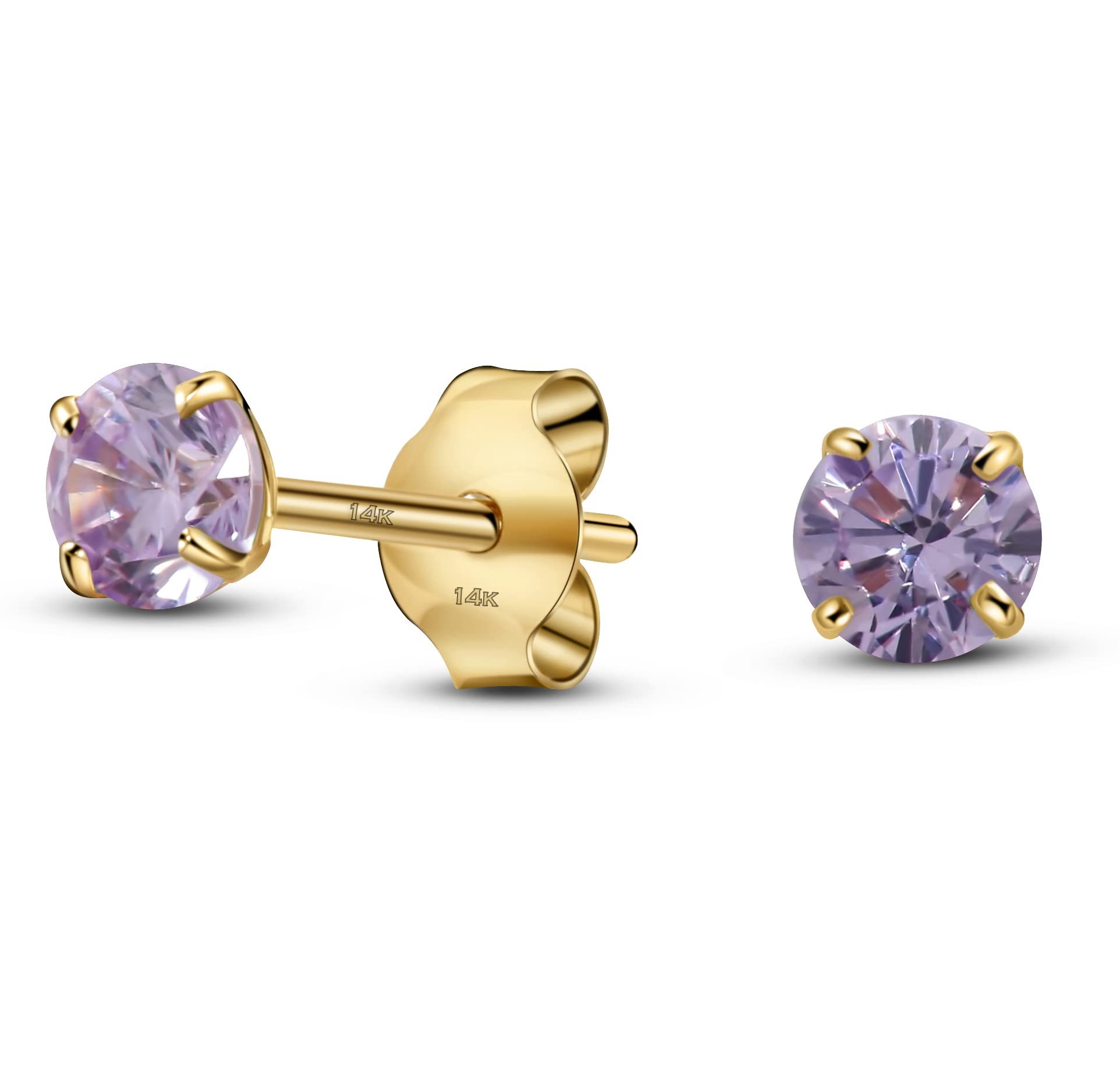 14K Yellow Gold Solitaire June Simulated Alexandrite CZ Stud Earring, Push Backs