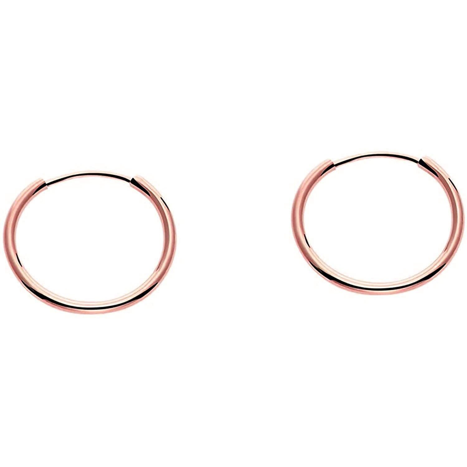 14k Rose Gold Round Flexible Thin Continuous Endless Hoop Earrings, Unisex