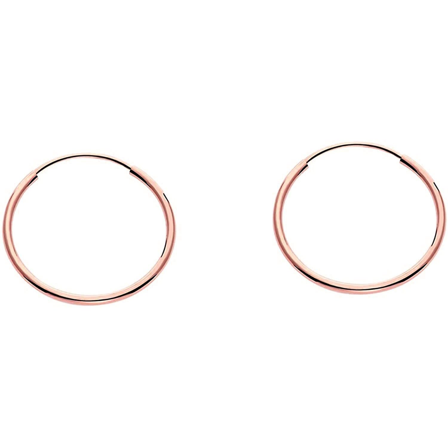 14k Rose Gold Round Flexible Thin Continuous Endless Hoop Earrings, Unisex