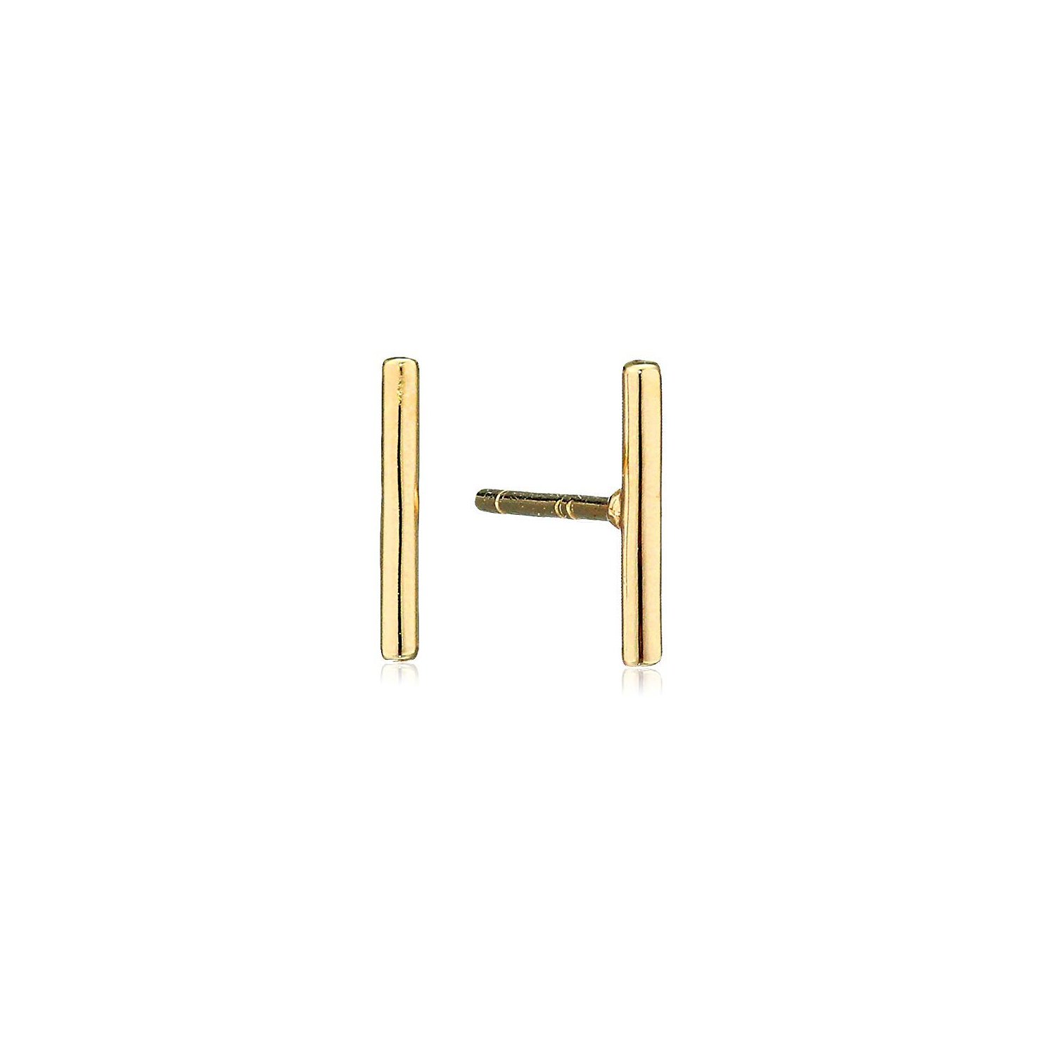Solid 14k Gold Tiny Stud Minimalist Bar Earrings - Picture 7 of 9