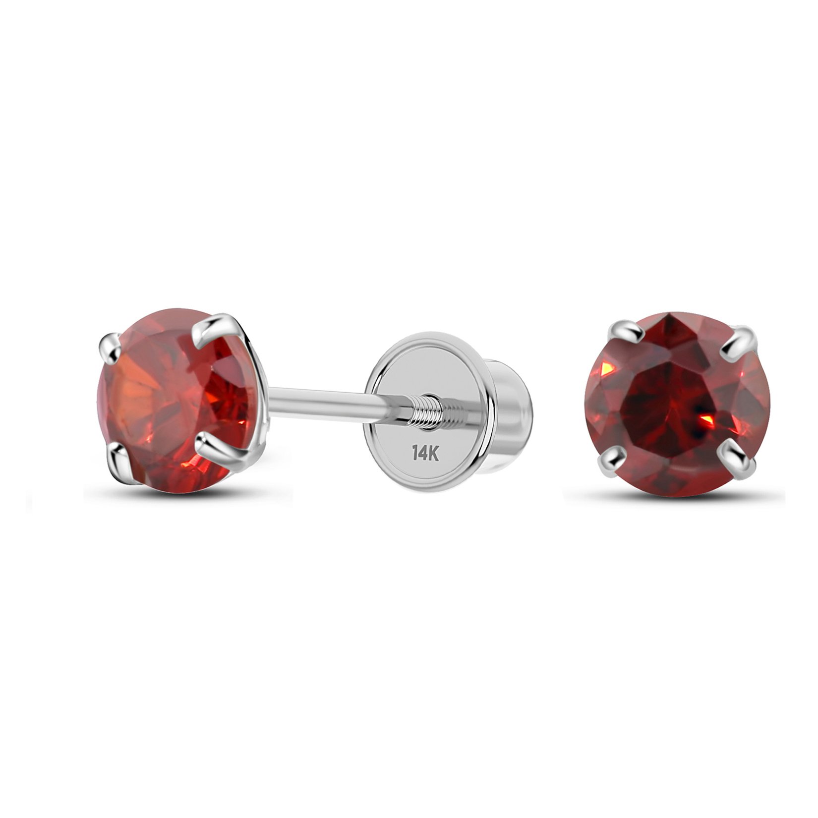 14K White Gold Solitaire January Simulated CZ Garnet Screw-backing Stud Earring