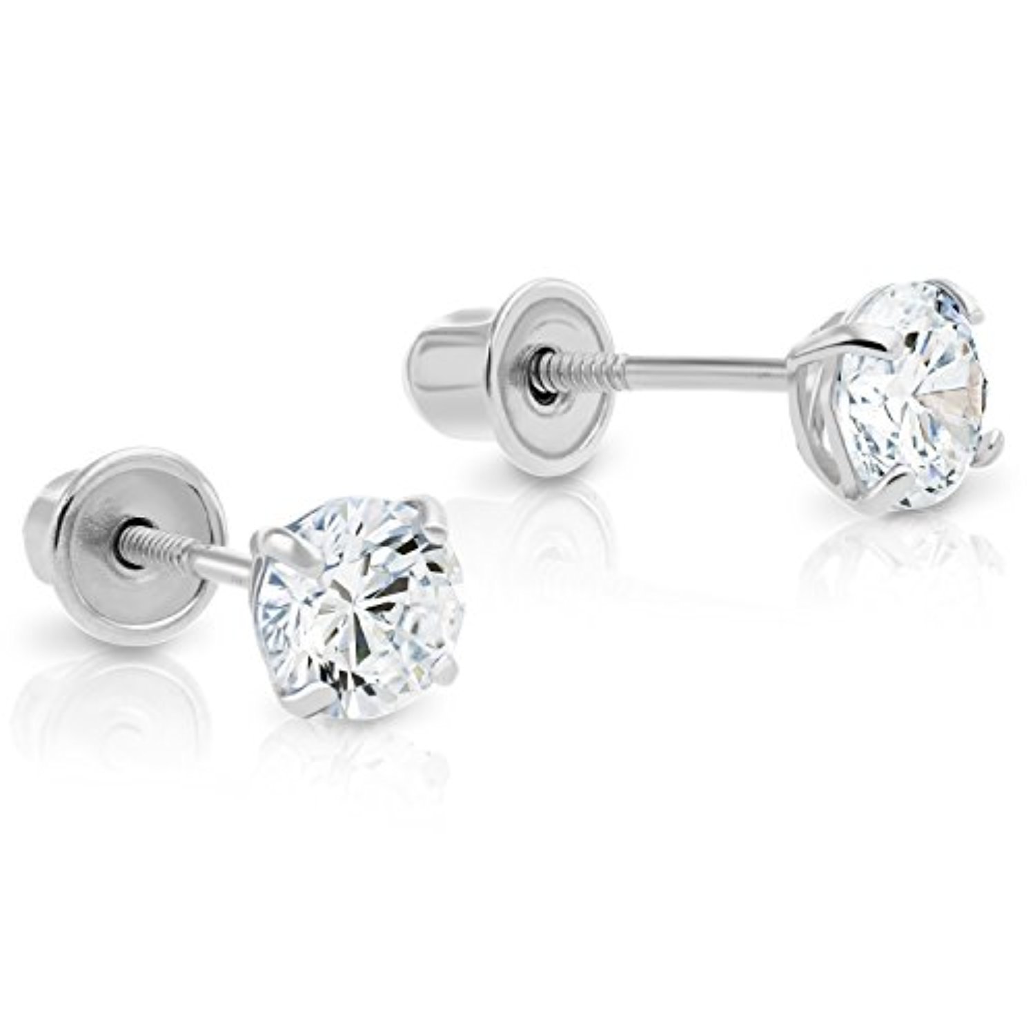 14k White Gold Cubic Zirconia CZ Solitaire Screw Back Stud Earrings | eBay