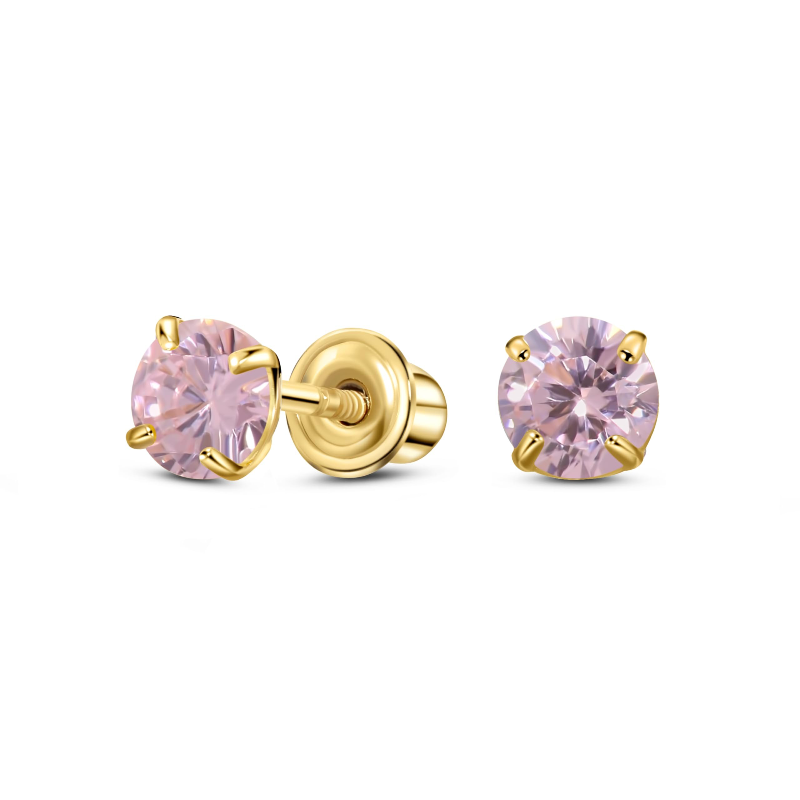 14K Yellow Gold Solitaire October Simulated Tourmaline Stud Earring, Screw Back