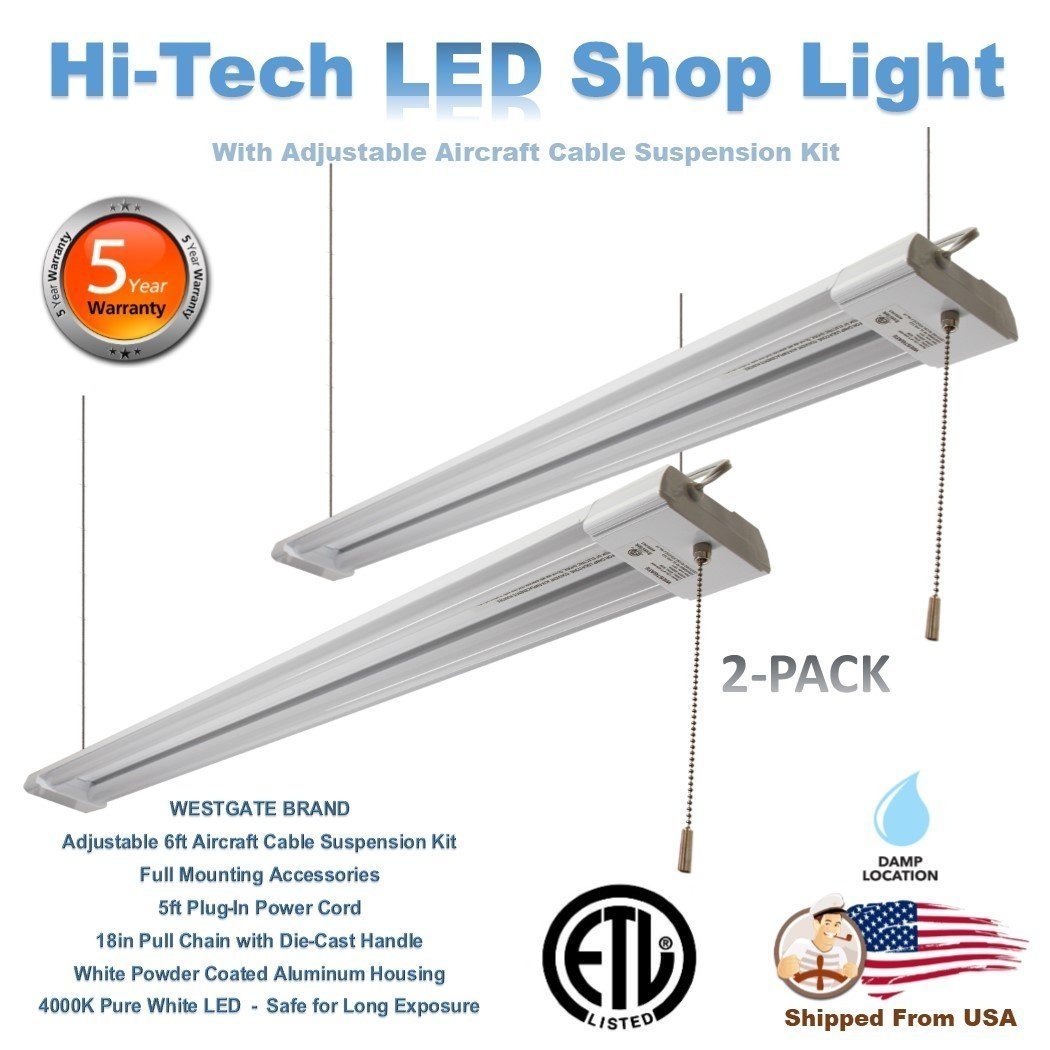 Westgate LED Strip Light 4FT 40W High Bay Hanging Garage Warehouse Lamp Fixture