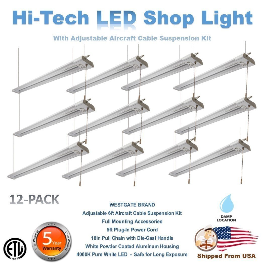 Westgate LED Strip Light 4FT 40W High Bay Hanging Garage Warehouse Lamp Fixture