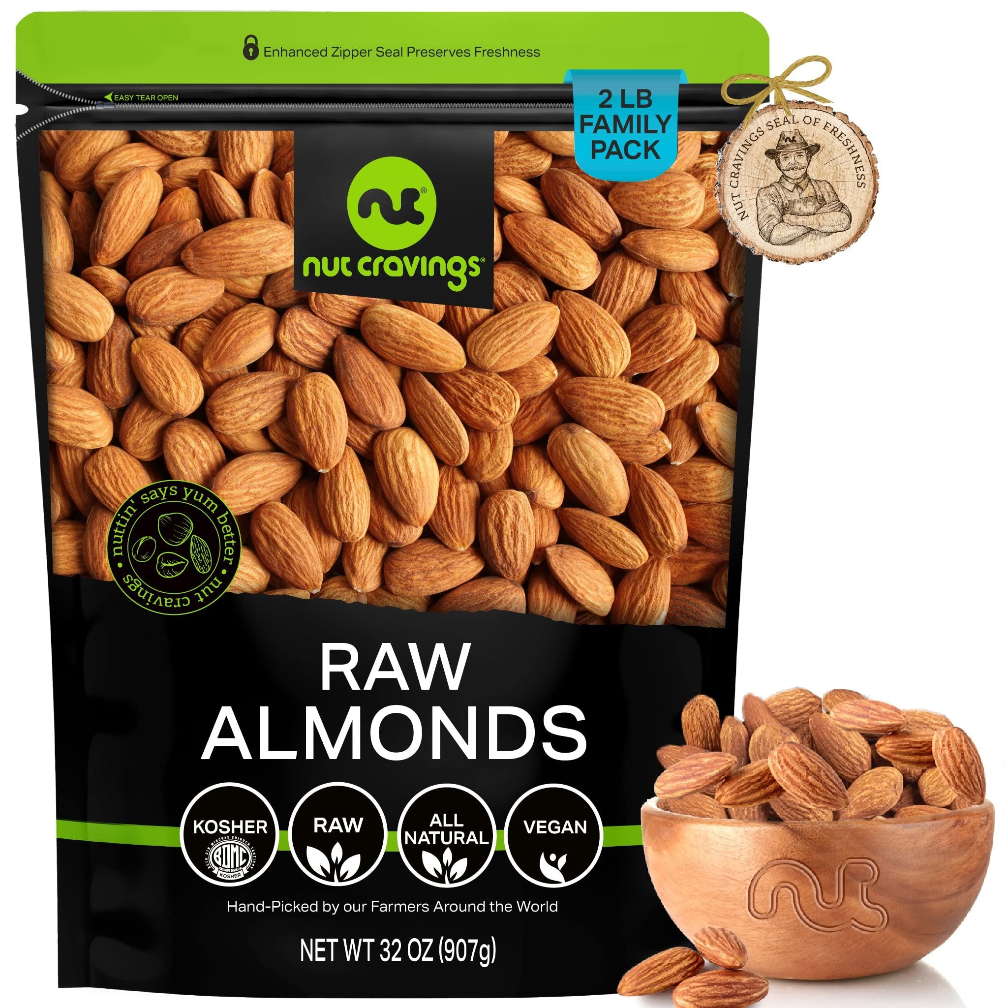 Nut Cravings Raw Whole Almonds Unsalted, Shelled Bulk Nuts Fresh & All Natural - Picture 9 of 11