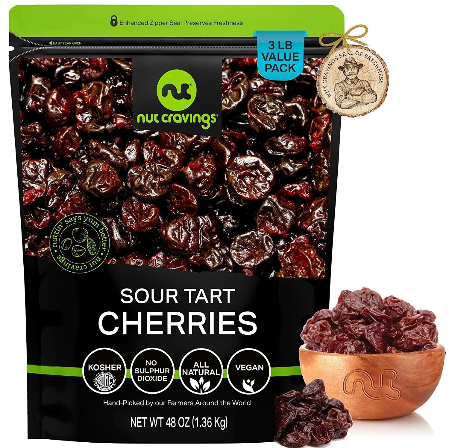 Sun Dried Sour Tart Cherries, Lightly Sweetened, Fresh in Resealable Bag, Kosher - Picture 10 of 11