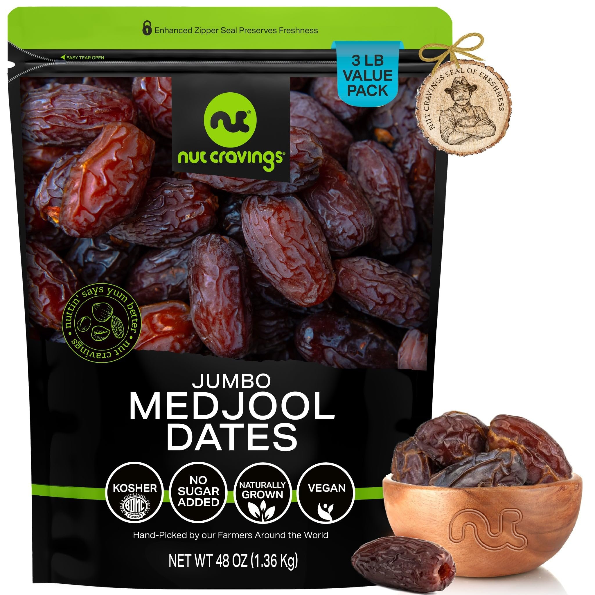 Nut Cravings Medjool Dates—All Natural Kosher, No Sugar Added, Fresh Bag, Bulk - 第 9/10 張圖片