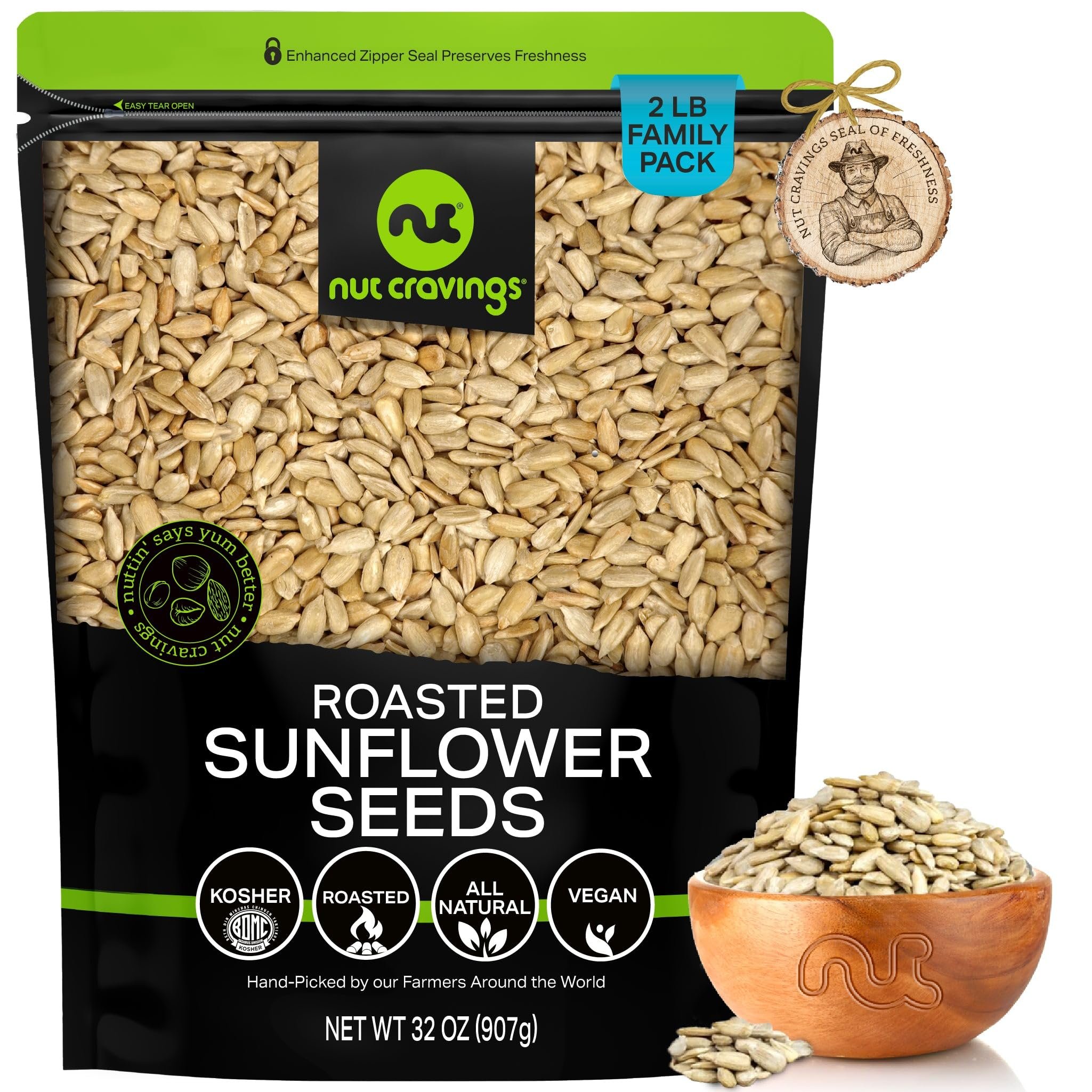 Nut Cravings Roasted Sunflower Seeds – Unsalted, No Shell, All Natural, Kosher - Picture 9 of 11