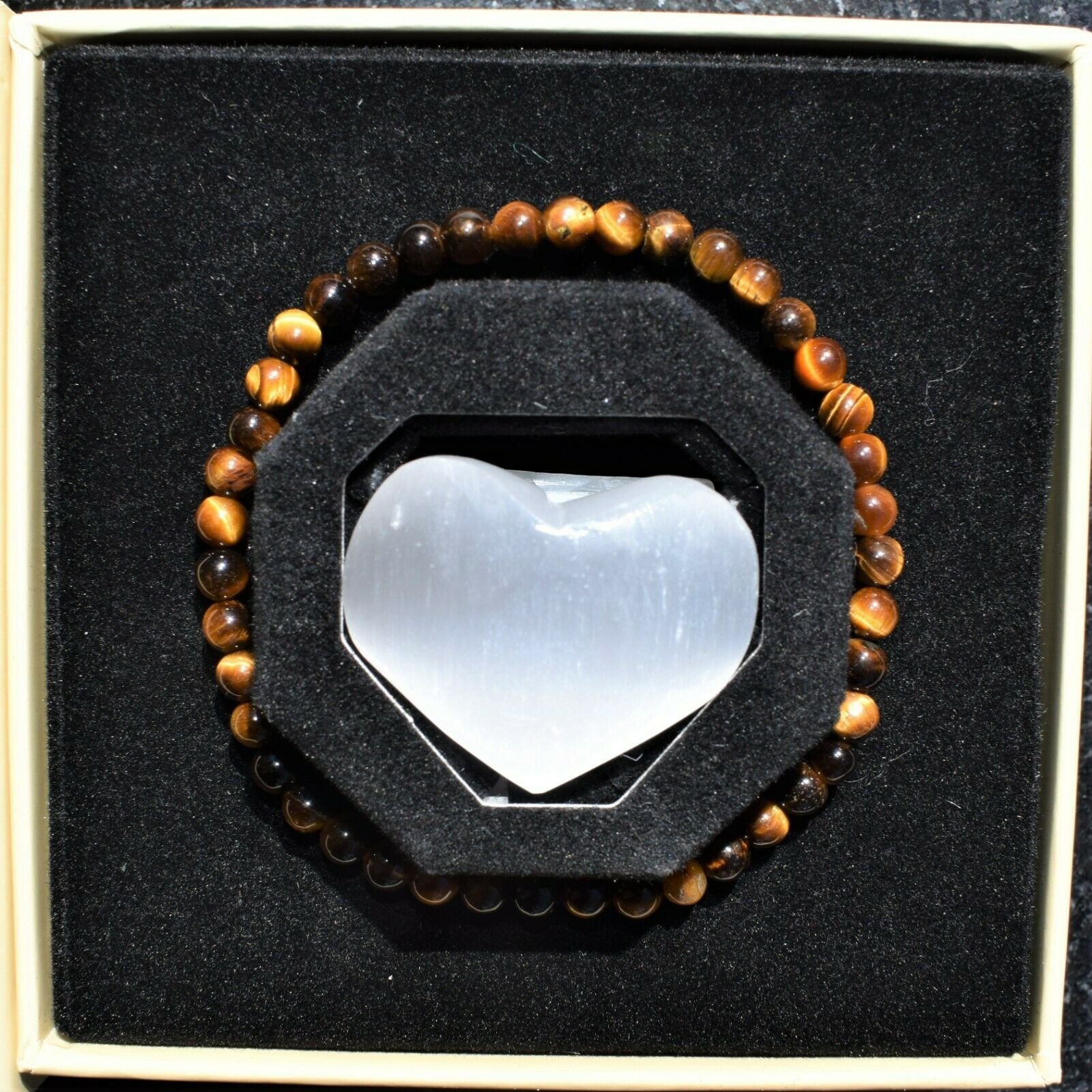 thumbnail 70  - Selenite Charged Black Tourmaline Crystal 4mm Bead Bracelet (other choices)
