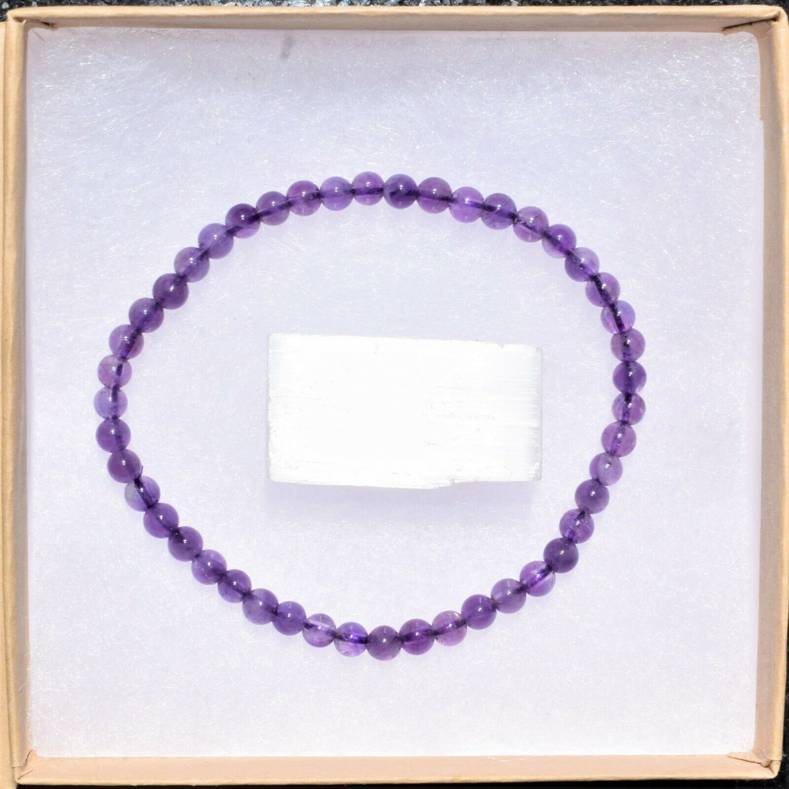 thumbnail 6  - Selenite Charged Black Tourmaline Crystal 4mm Bead Bracelet (other choices)